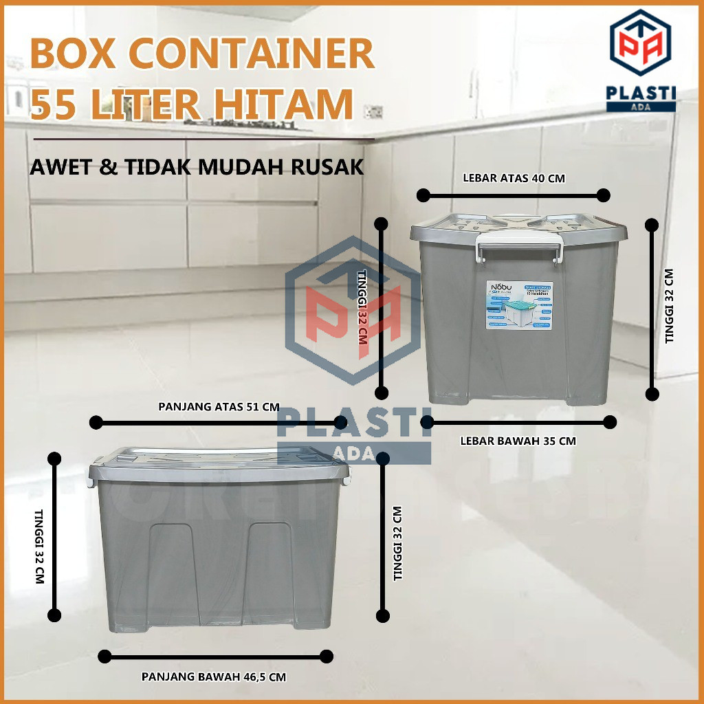 BOX CONTAINER 55 LITER + RODA Kontainer Box Plastik / Container Box Besar