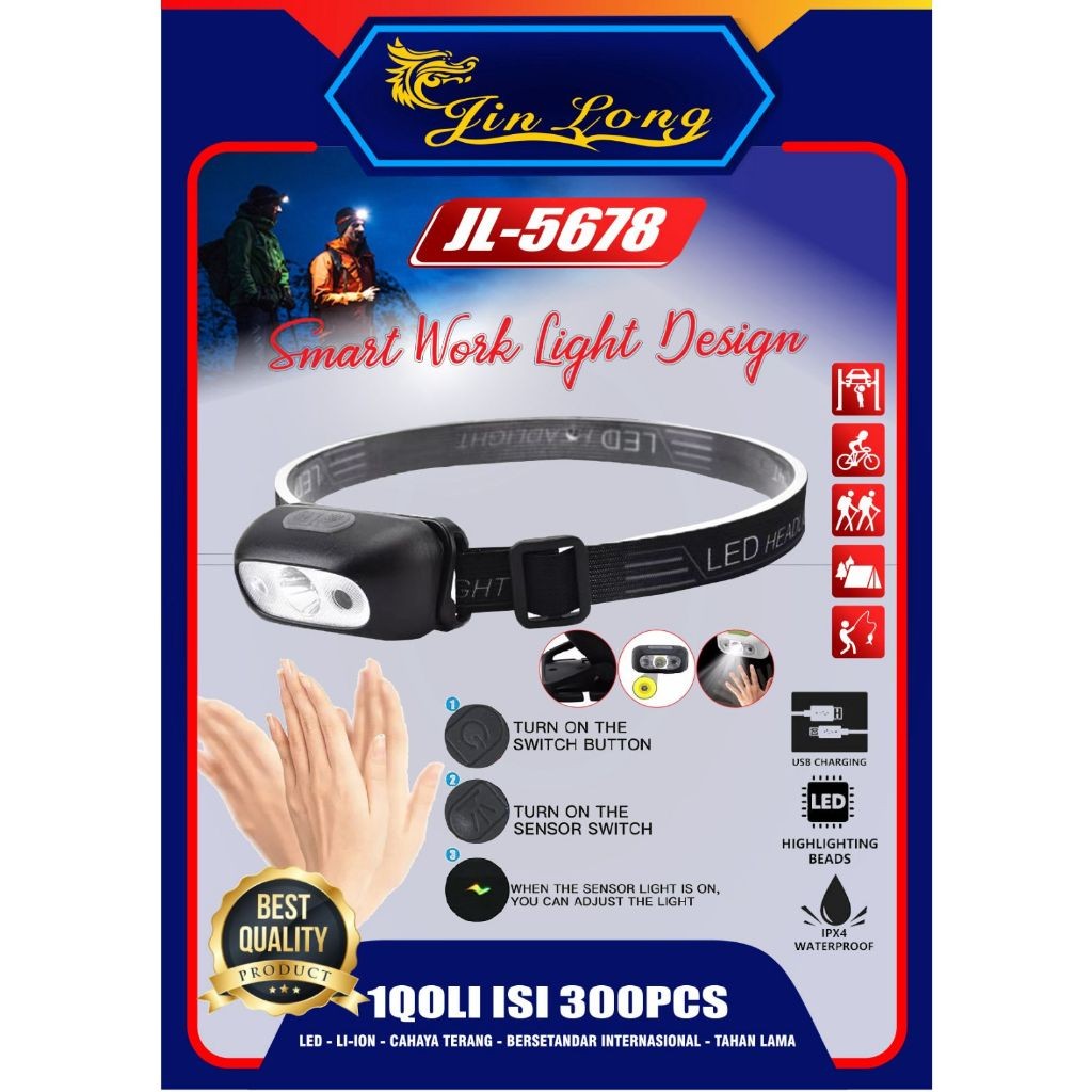 SENTER KEPALA SENSOR JINLONG JL 5678/ SENTER KEPALA MINI SUPER TERANG