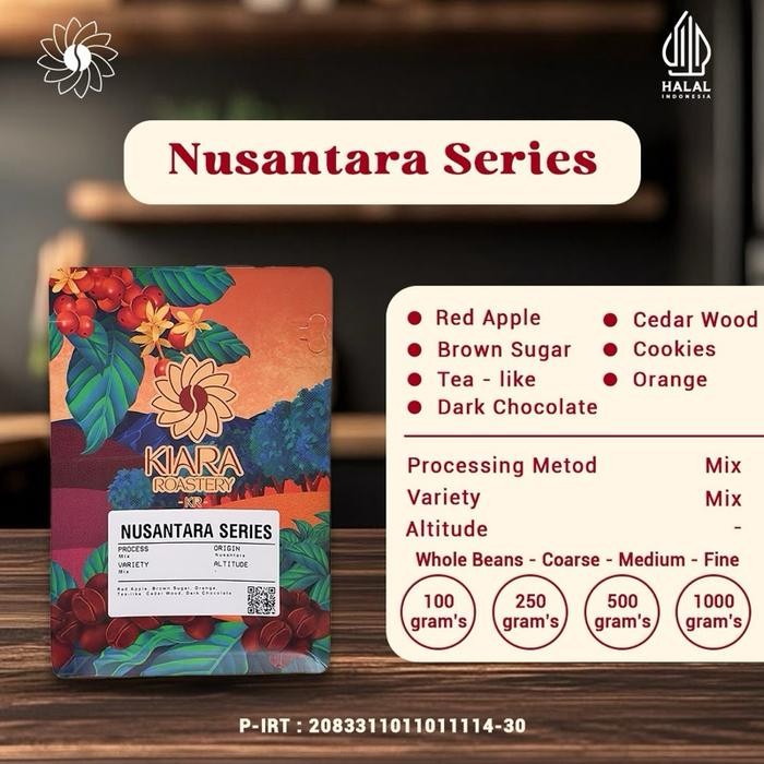 

PROMO Nusantara Series Pouch | Kopi House Blend 60% Arabica 40% Robusta | Specialty Grade Coffee | Biji dan Bubuk Kopi | Kiara Roastery - Whole Beans, 100 gram