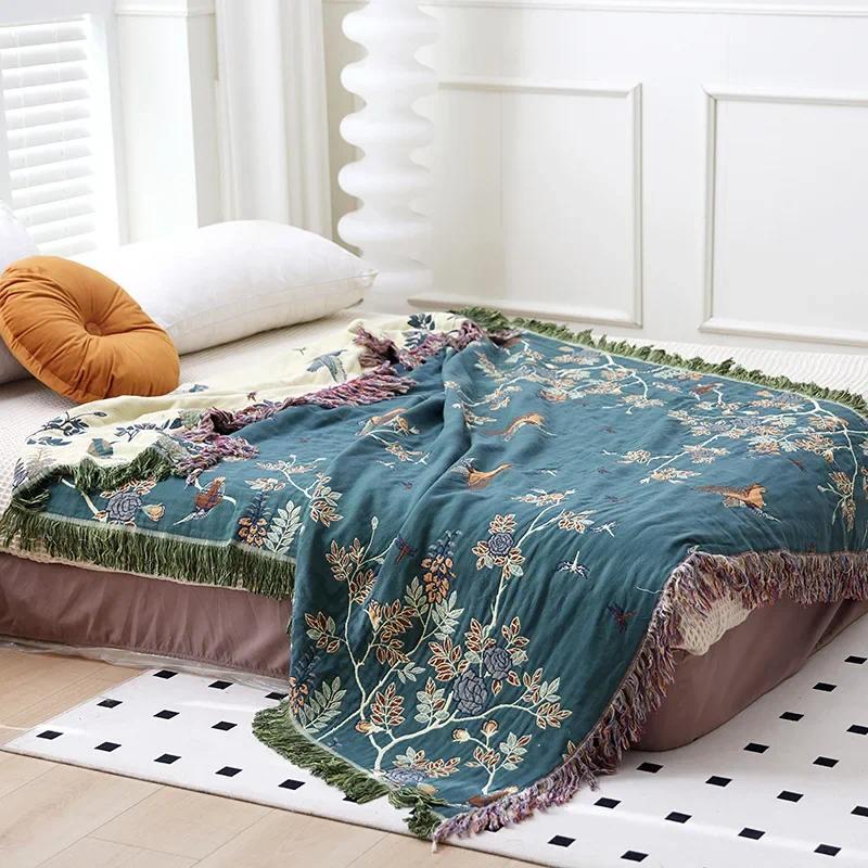 New Cotton Blanket And Bedspreads Double-sided Sofa Cover With Tassels Gauze Bed Cover Sofa Blanket 