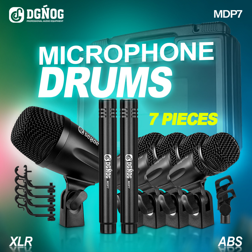 DGNOG MDP7 7 Piece Wired Drum Microphone Set Dynamic Bass Drum Tom/Snare Drum Cymbal Microphone for 