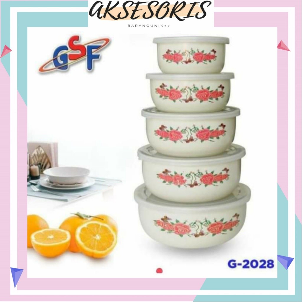 RANTANG SUSUN 5 MANGKOK SET BERANAK GSF MANGKUK PENYIMPANAN MAKANAN MOTIF BUNGA GSF / RANTANG SUSUN 