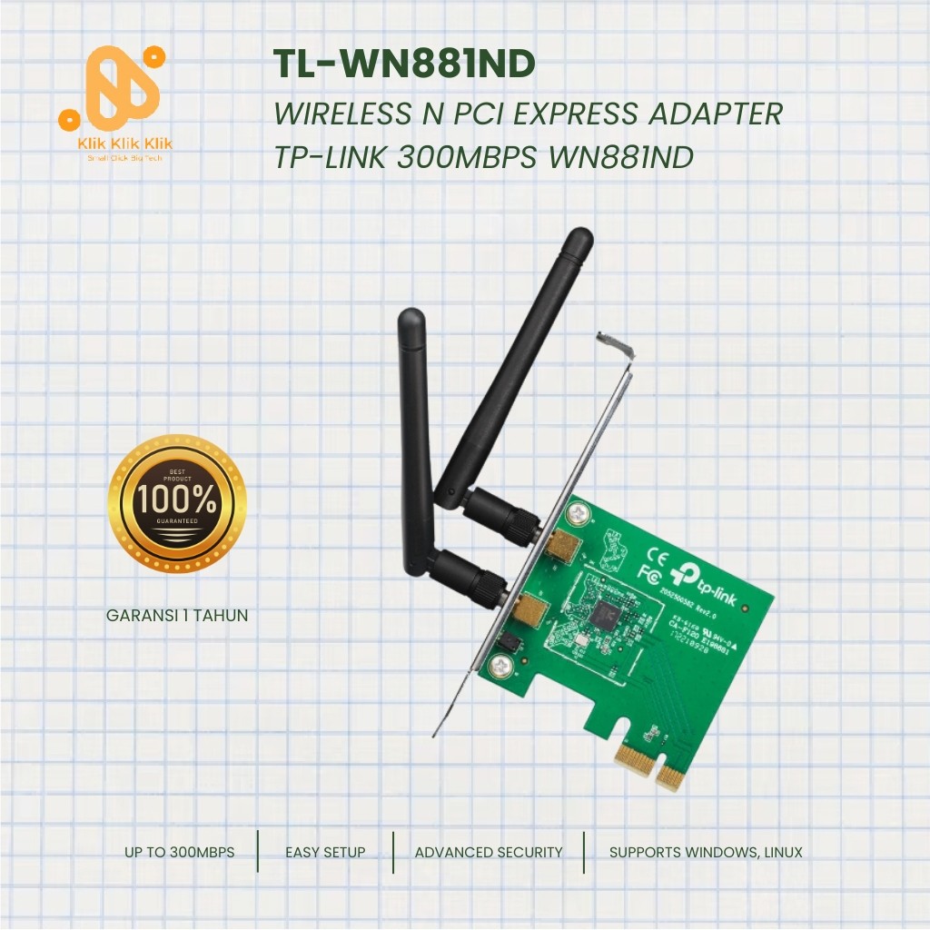 TP-Link TL-WN881ND PCIe Wireless N 300Mbps WiFi Adapter Desktop PC Internet Stabil Dual Antena Berga