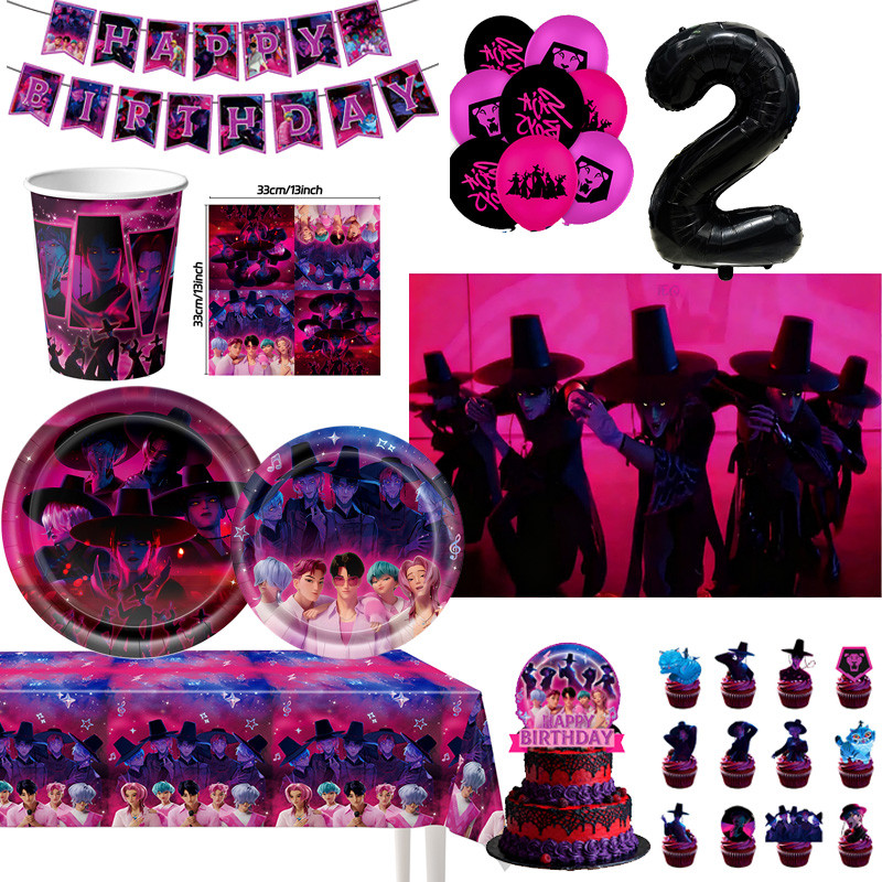 Saja Boys Birthday Party Decorations Your Idol KPop Demon Hunter Disposable Tableware Balloon Set Pa