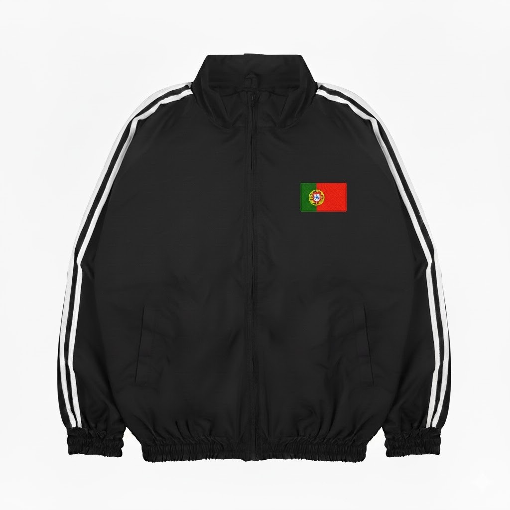 Edisi Piala Dunia 2026 - Tracktop Jacket Olahraga Sporty Outdoor Unisex Hitam List Putih Flag PORTUG