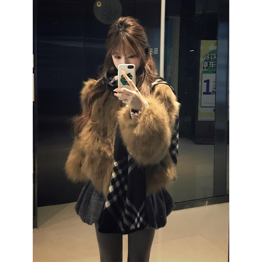 25-211013 Jaket Wanita. Women's Gradient Fur Plush Warm Coat Top