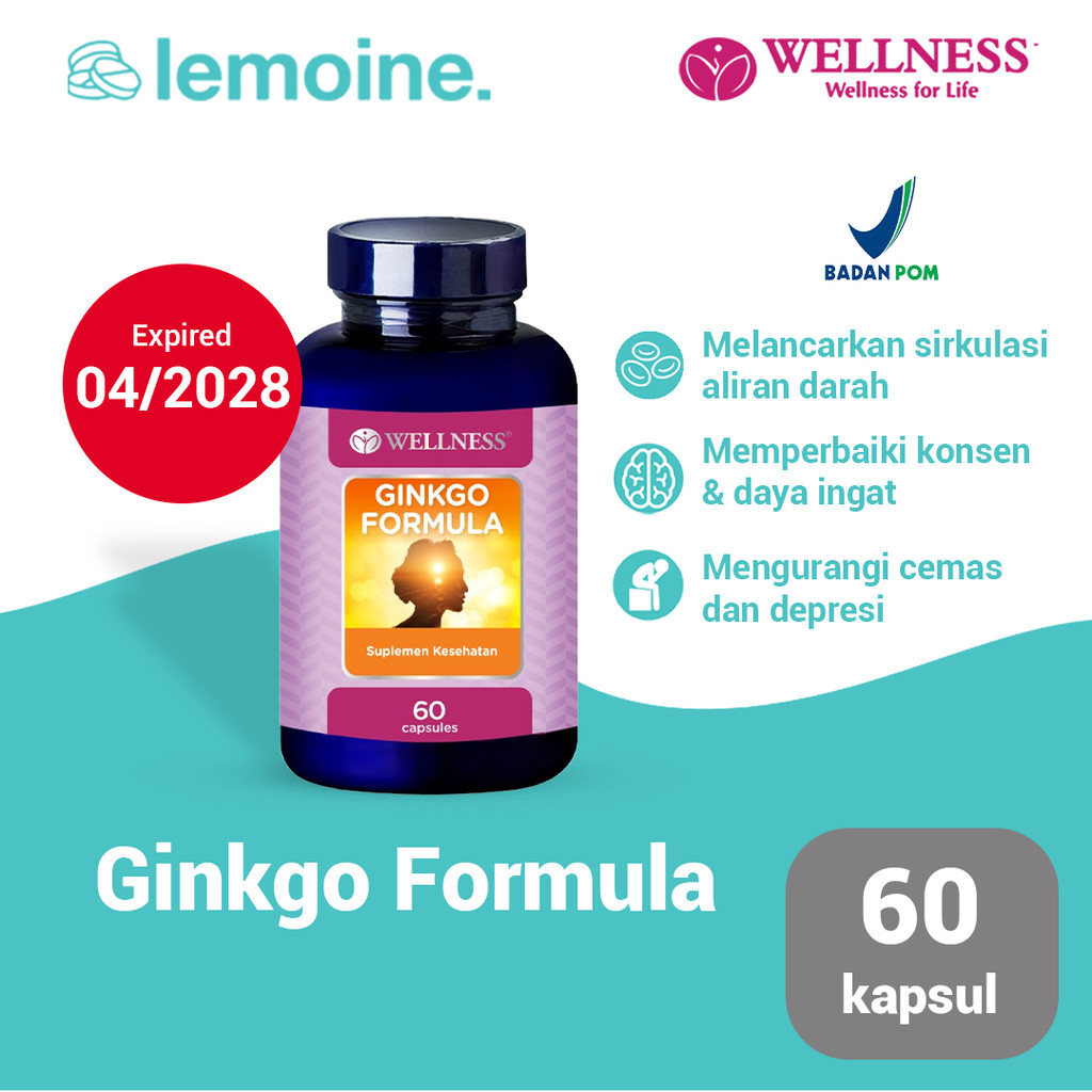 Wellness Ginkgo Formula Biloba Vitamin Daya Ingat Saraf Otak Vertigo 60 kapsul