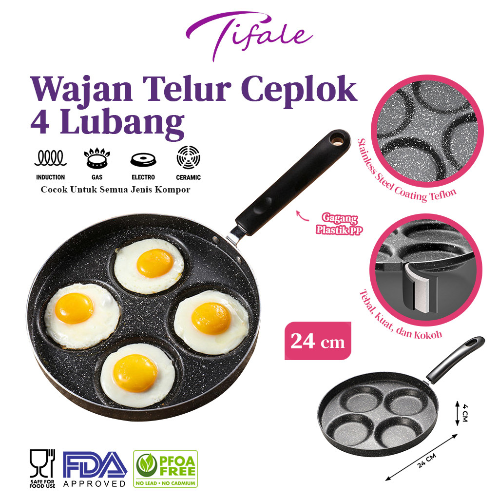 RZE - Cetakan Telur Ceplok Teflon Telur 4 Lobang Anti Lengket
