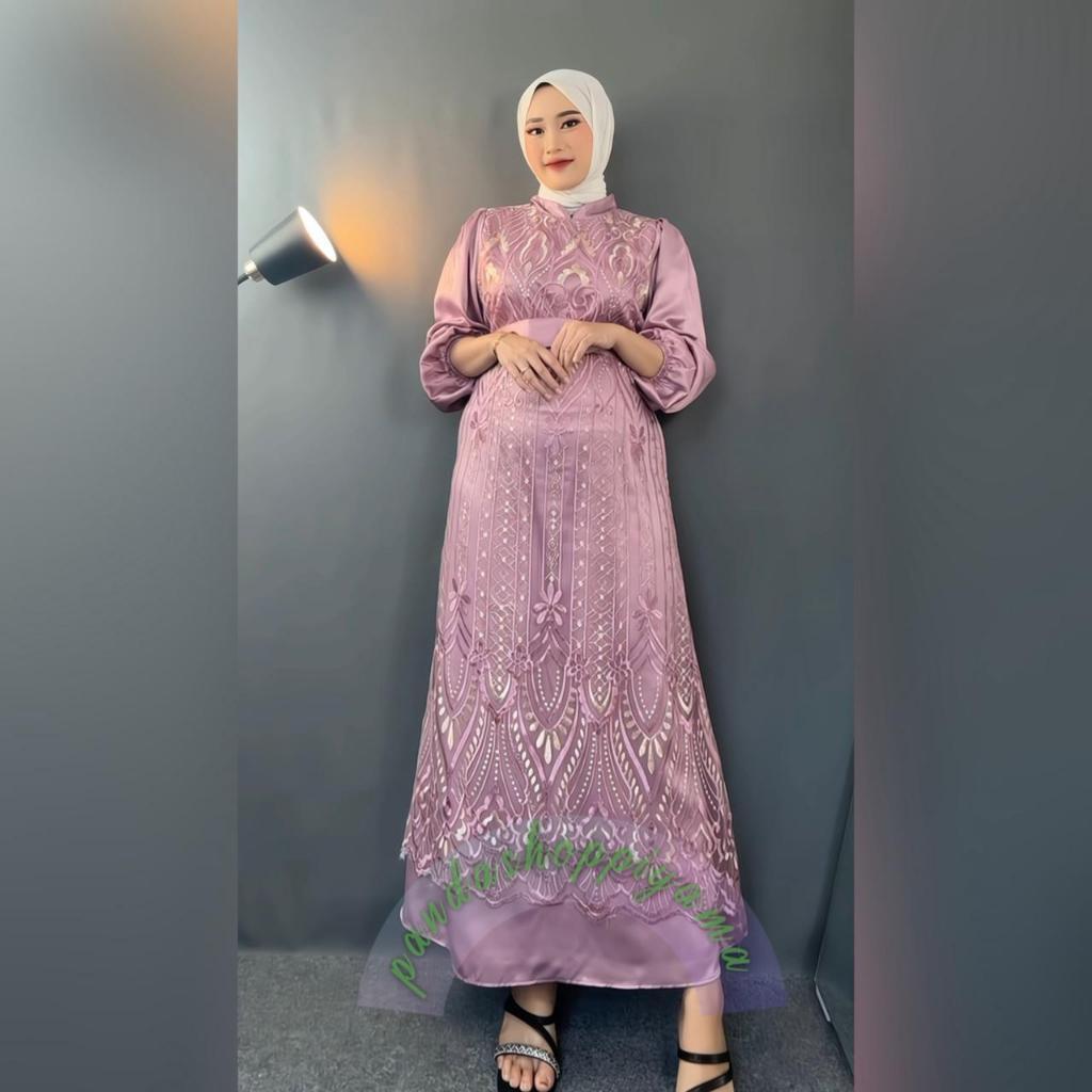 [Padu Dress] Gamis Brokat Modern Dusty Pink – Gamis Jumbo Premium untuk Pesta, Kondangan & Lebaran