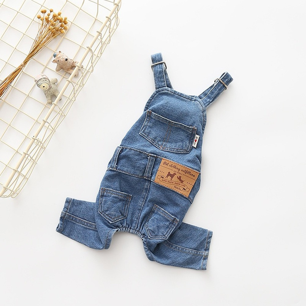 Pet Dog Washed Denim Comfortable Elastic Jeans Pet Bib Pants Dog Jumpsuit Casual Bib Dog Clothes for