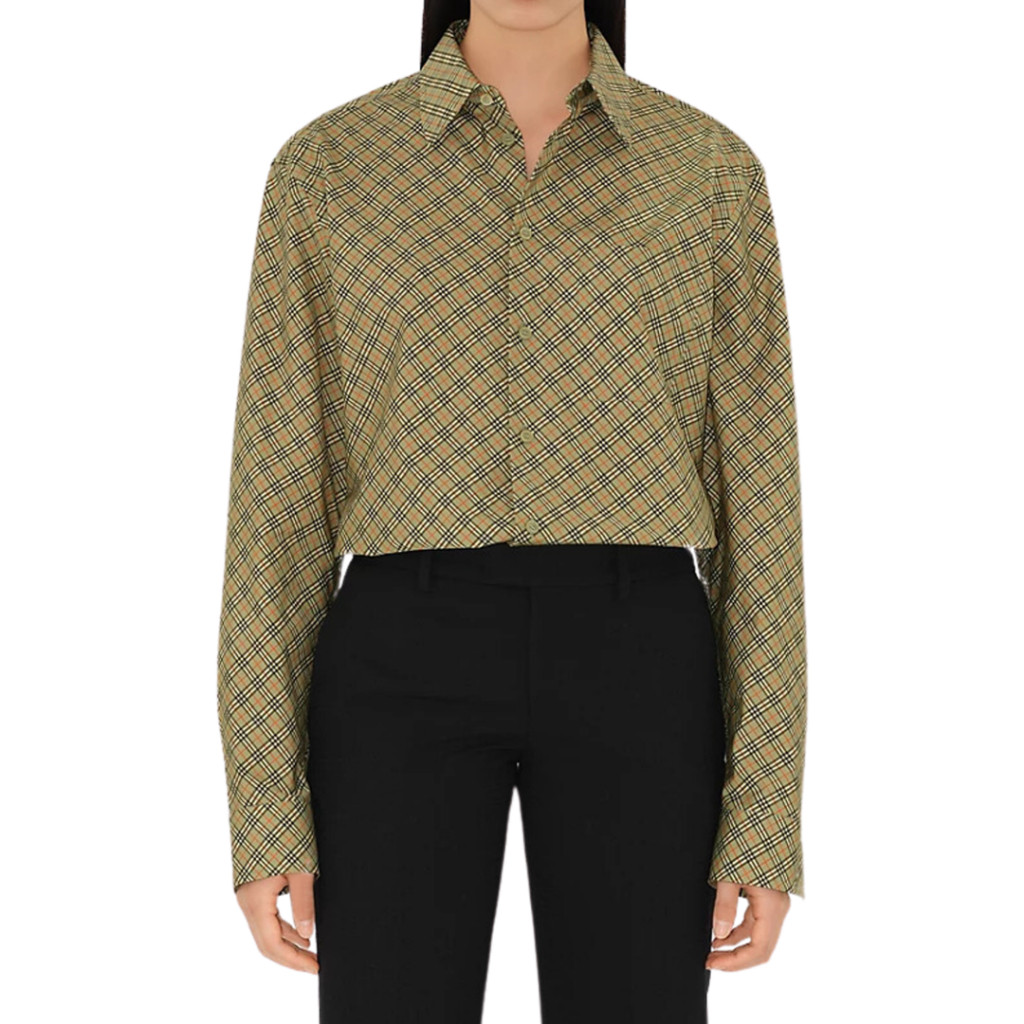 Check cotton long sleeve shirt light sage ( women )