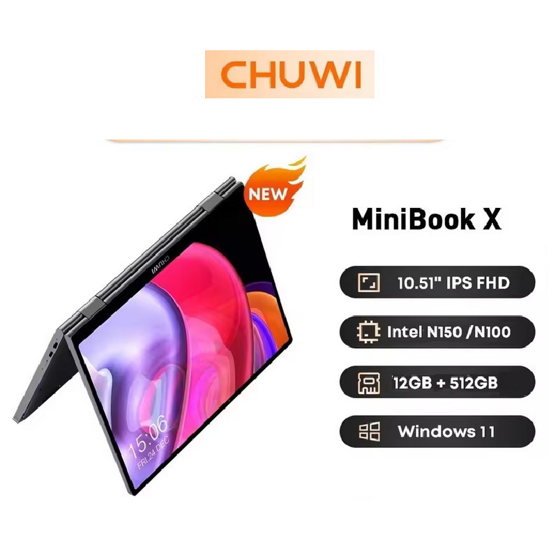 CHUWI MiniBook X RAM 16GB ROM 512GB Intel N150 Laptop Touchscreen Convertible 2in1 10 Inch 2K Stylus
