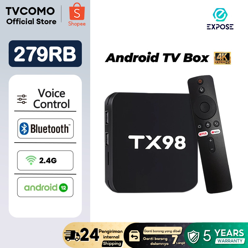 EXPOSE Android TV Box TX98 Bluetooth Voice Control Full Channel WiFi/5G 16GB+256GB STB Smart TV