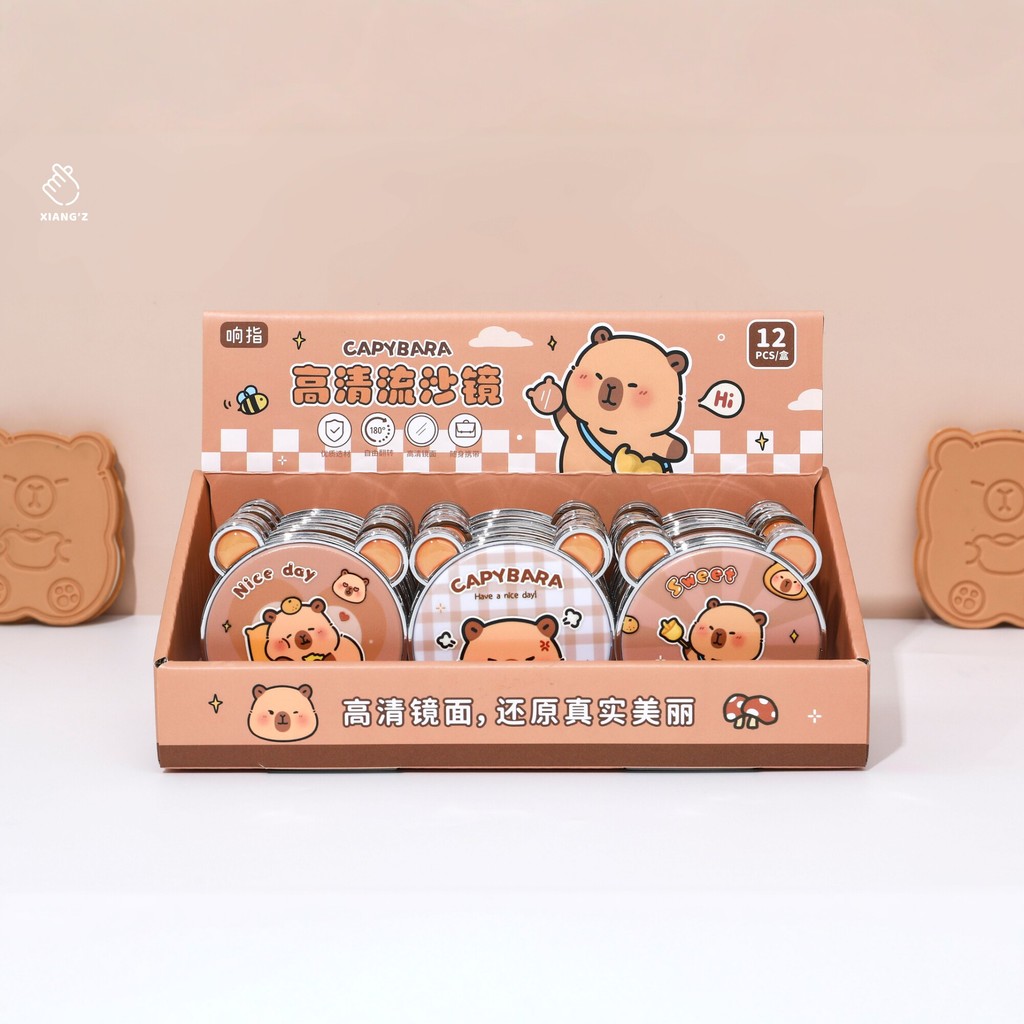 Mirror Flowing Sand – Bentuk Bulat, Lukisan Langit Bintang, Anti-Stres Cermin Saku Kaca Rias Makeup 