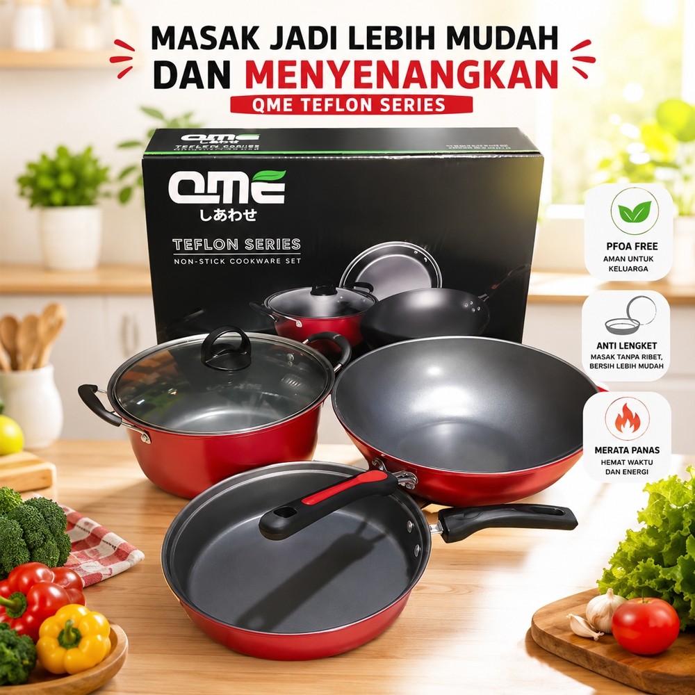 Panci Teflon Set QME 3in 1 Anti Lengket / Panci Teflon Set QME Terlaris