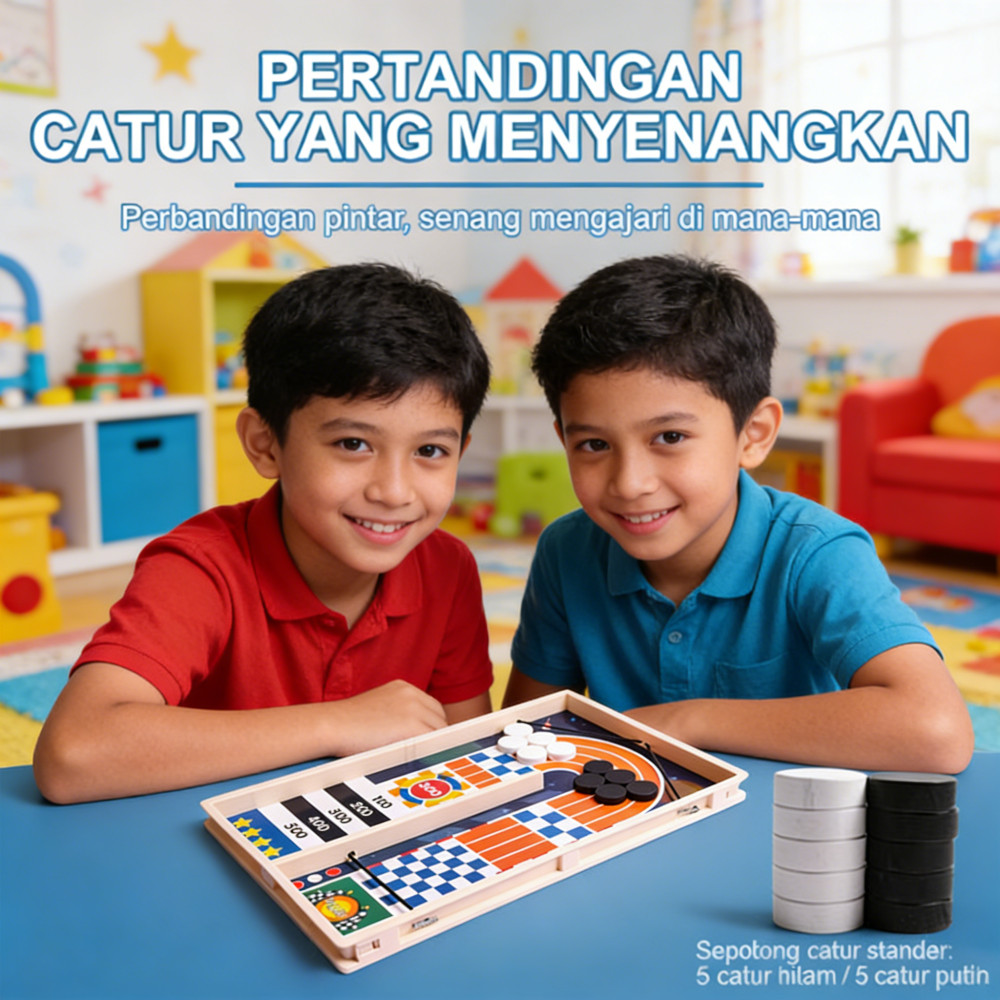 Permainan Board Catur Hockey Kayu Bouncing Catapult Anak