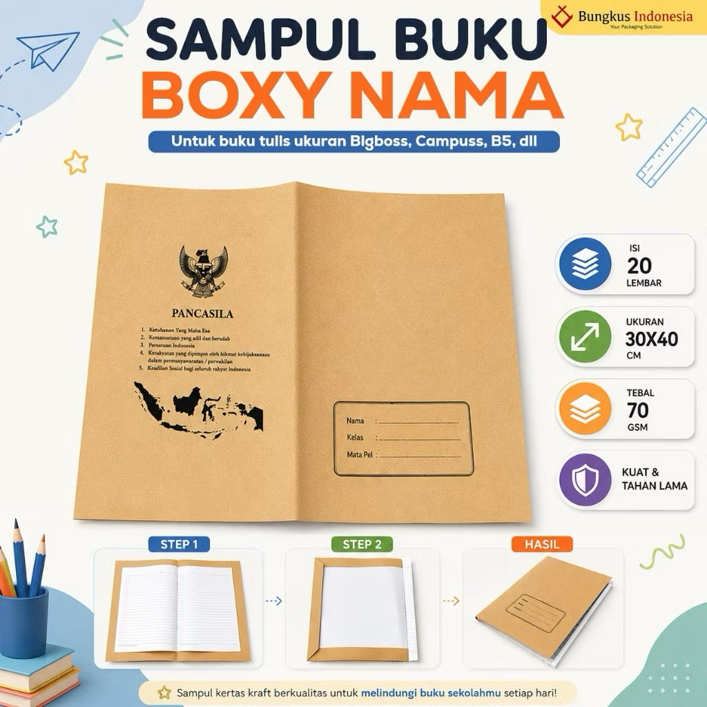 Sampul Buku Coklat Kuarto 20 Lembar 70 GSM | Kertas Kraft Tebal | Cocok SIDU KIKY A5