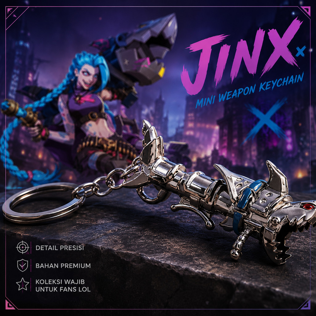 Gantungan Kunci Meriam Mulut Hiu Loli Amukan Meledak League of Legends Figure Keychain Jinx