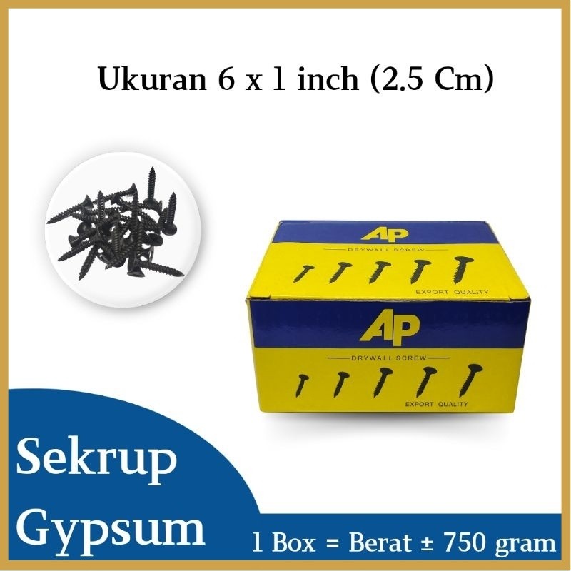 Sekrup gypsum sekrup hitam 6 x 1" inch 1Kg
