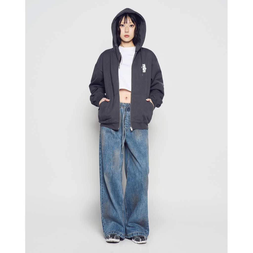 ADLV Basic AC Bear Hoodie Zip Up Charcoal - Jaket Resleting Classic Fit Unisex acme de la vie