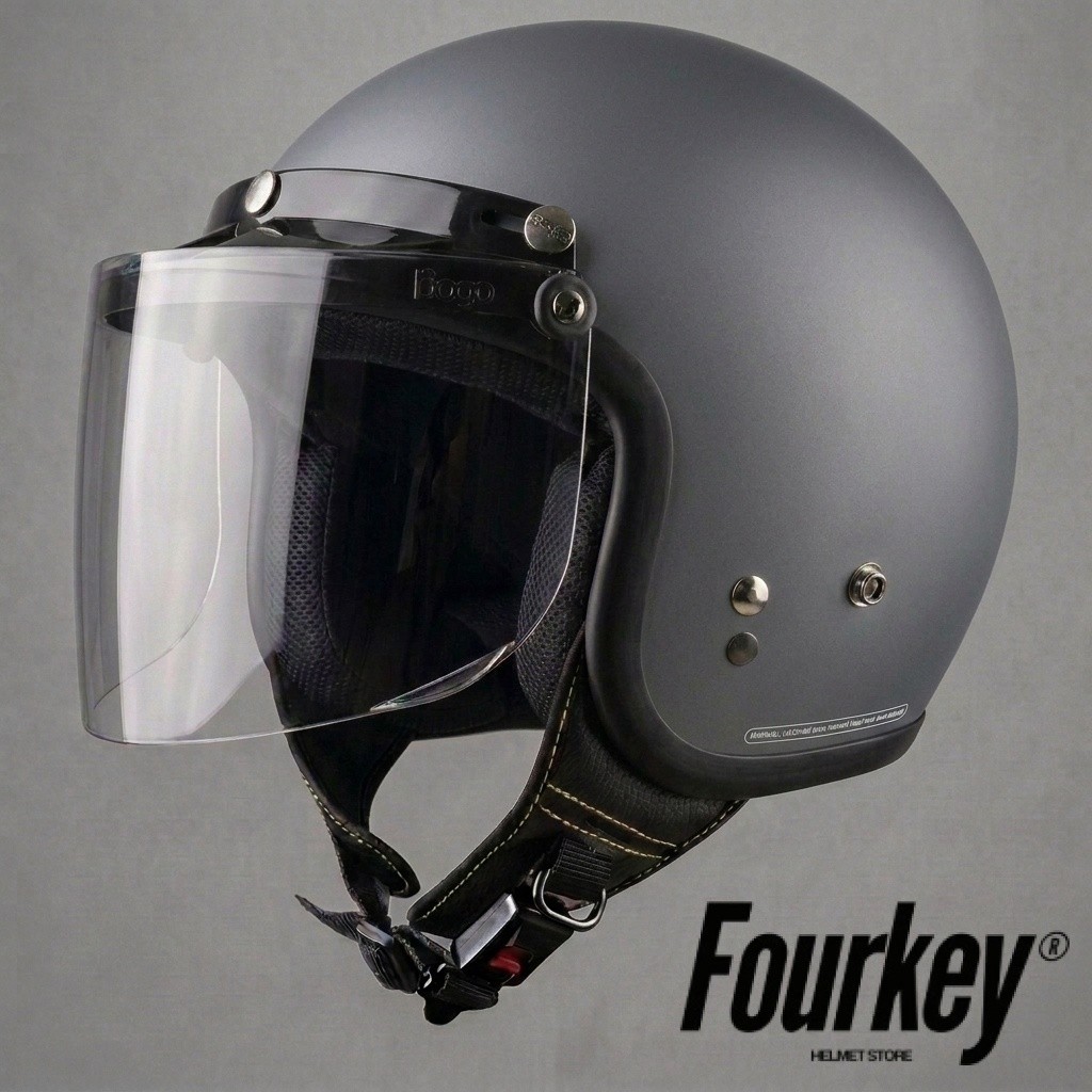 Helm Bogo Grey Doff Dewasa Premium SNI Kaca Datar Motorcycle