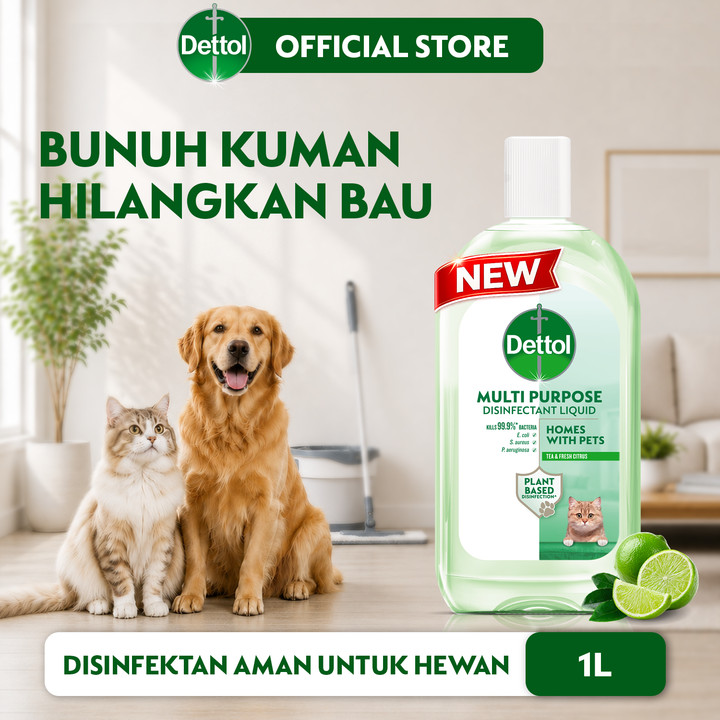 Dettol Multipurpose Disinfectant Liquid Tea & Fresh Citrus – 1L | Dettol Kucing (Disinfektan Cair Mu