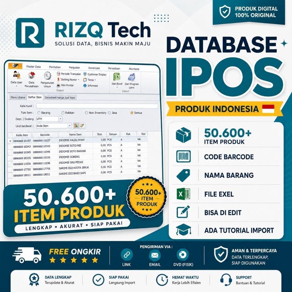 50.600 Data Barang tinggal Import - Database Program IPOS 4 IPOS 5 Format Excel untuk Produk Indones