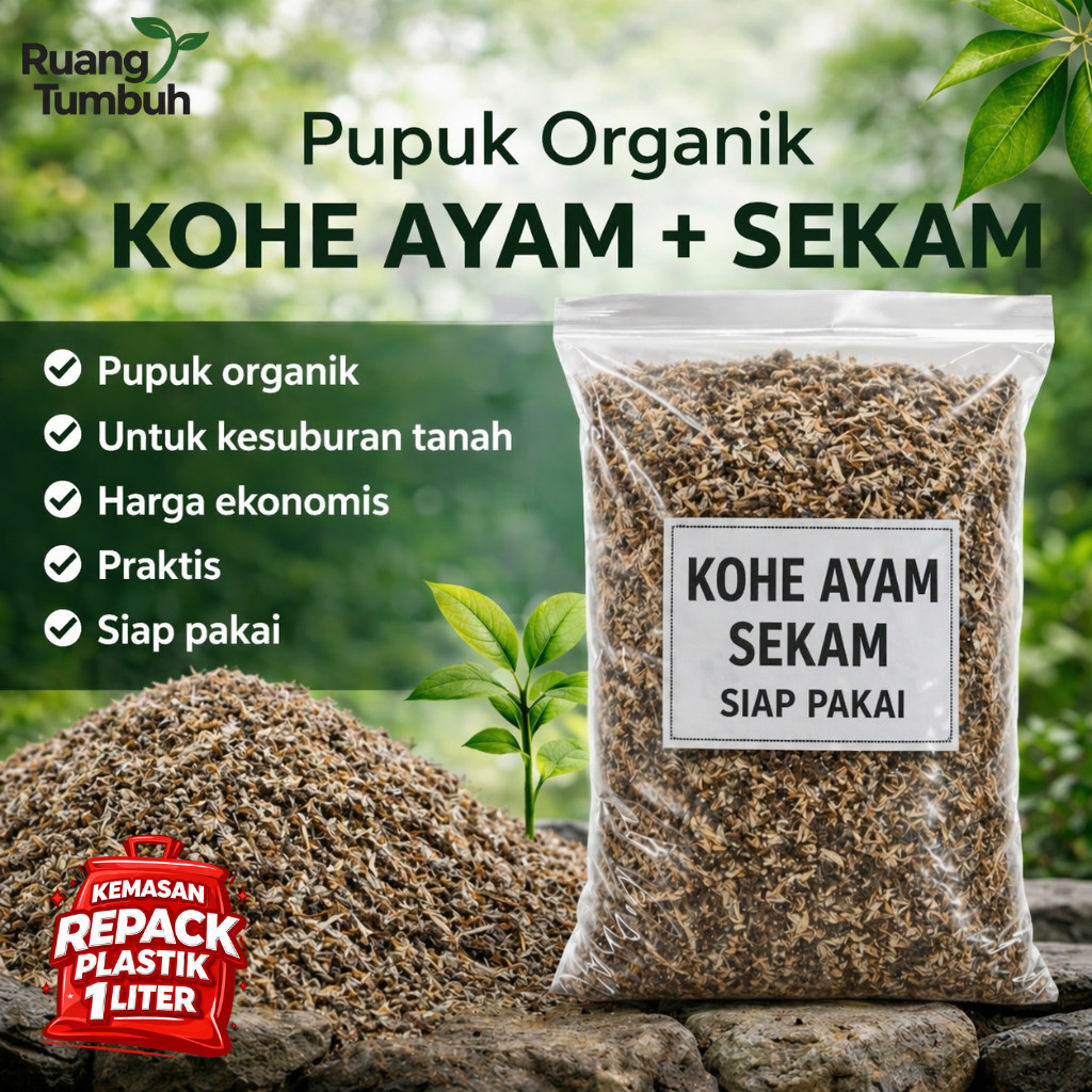 GR RUANG TUMBUH Kohe Ayam Sekam Fermentasi Kemasan 1 Liter / Pupuk Organik Kohe Ayam Fermentasi / Pu