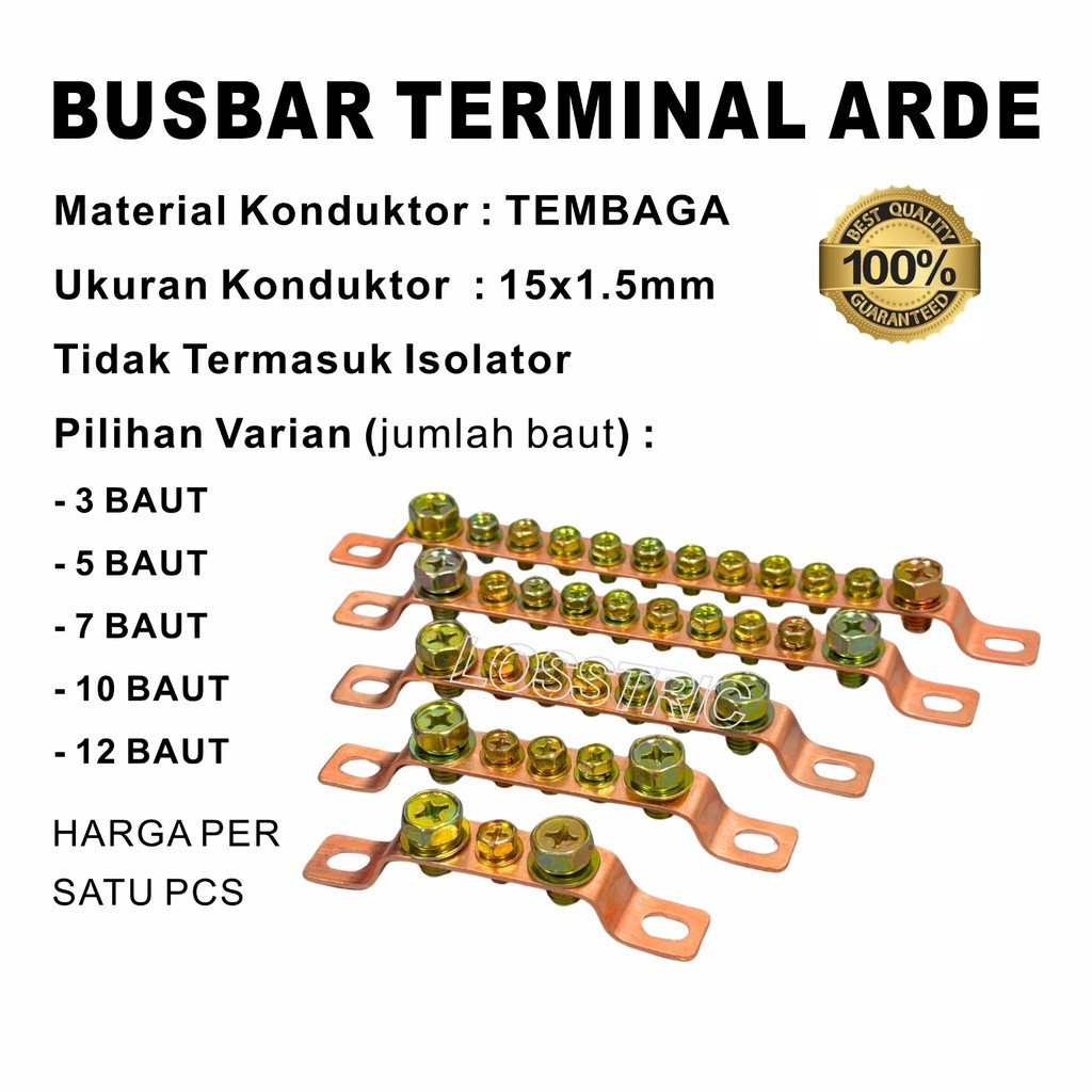 Terminal Arde 3/5/7/10/12 Baut / Busbar Arde Lebar 15mm Tebal 1.5mm