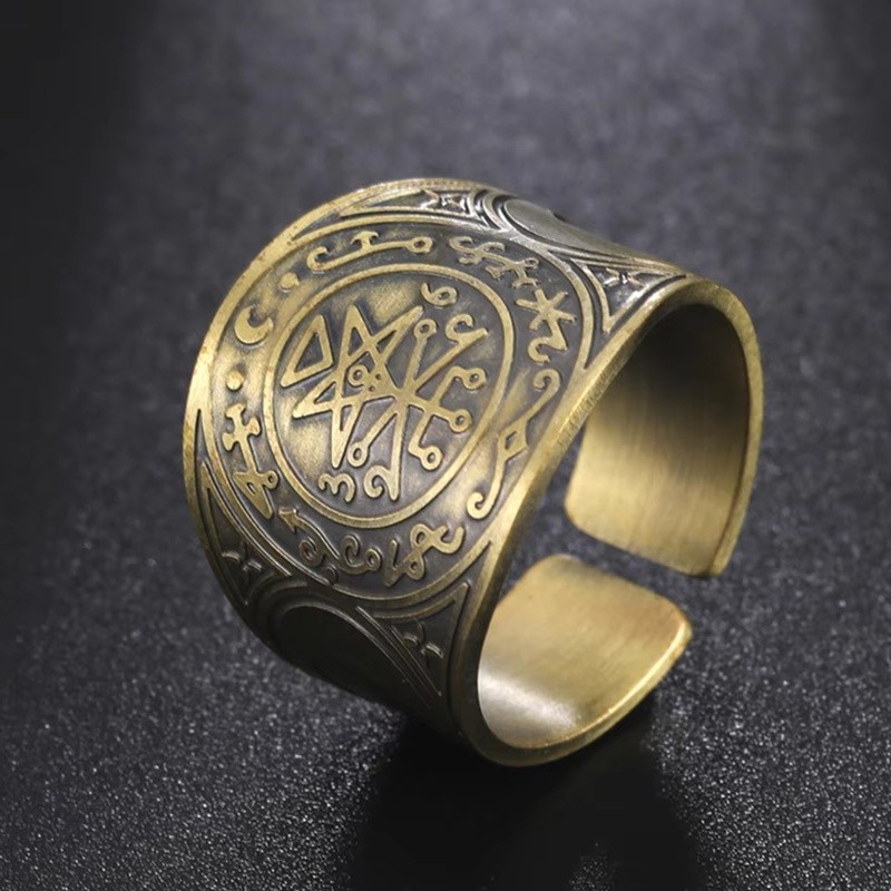 Cincin Solomon Vintage My Shape, Cincin Segel 7 Malaikat Agung untuk Pria, Cincin Perunggu Tembaga, 