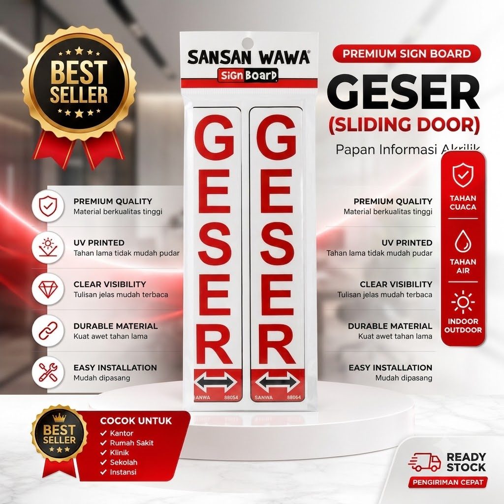 Acrylic Geser Petunjuk Arah Sansan Wawa Sign Board Sticker Stiker Pintu Tempel Akrilik Kaca Door Sig