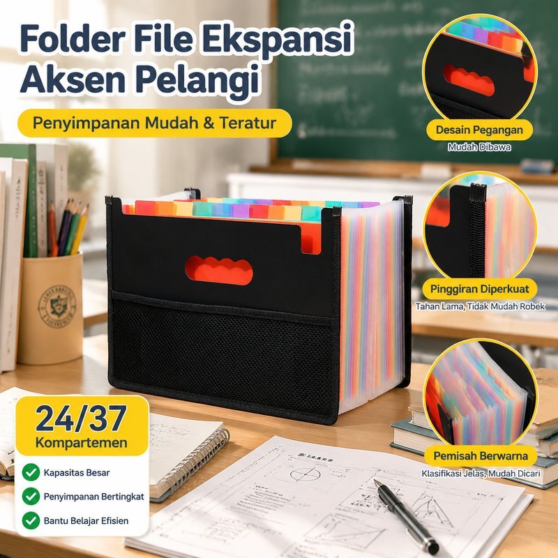Map Folder Dokumen Akordeon Kapasitas Besar 24 37 Sekat Organizer File Pelangi A4 F4 Ada Gagang