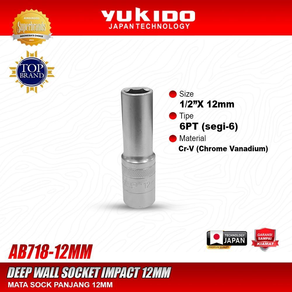 YUKIDO Mata Sock Panjang 12mm - Kunci Deep Wall Impact Socket 1/2 Inch 6PT Chrome Vanadium Original