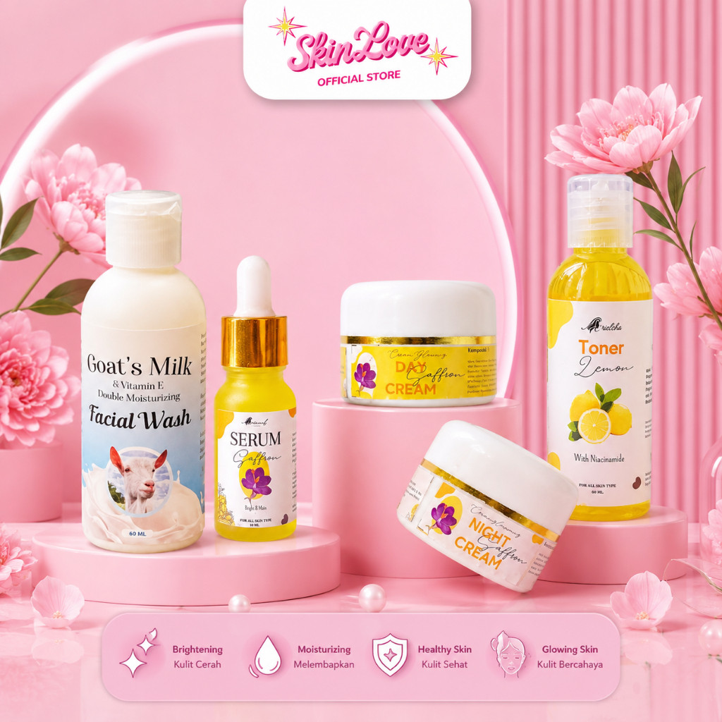 SAFFRON Paket 5in1 Perawatan Wajah Glowing BPOM Toner Serum Day Night Krim Fw Goats