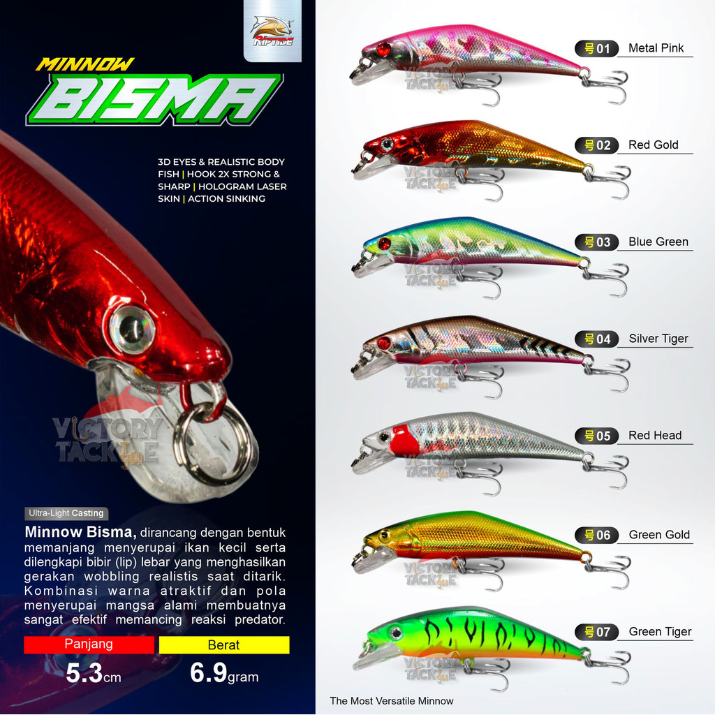 UMPAN PANCING LURE MINNOW Riptide BISMA Minnow Sinking Lure 6.9 CM 5.3 GRAM