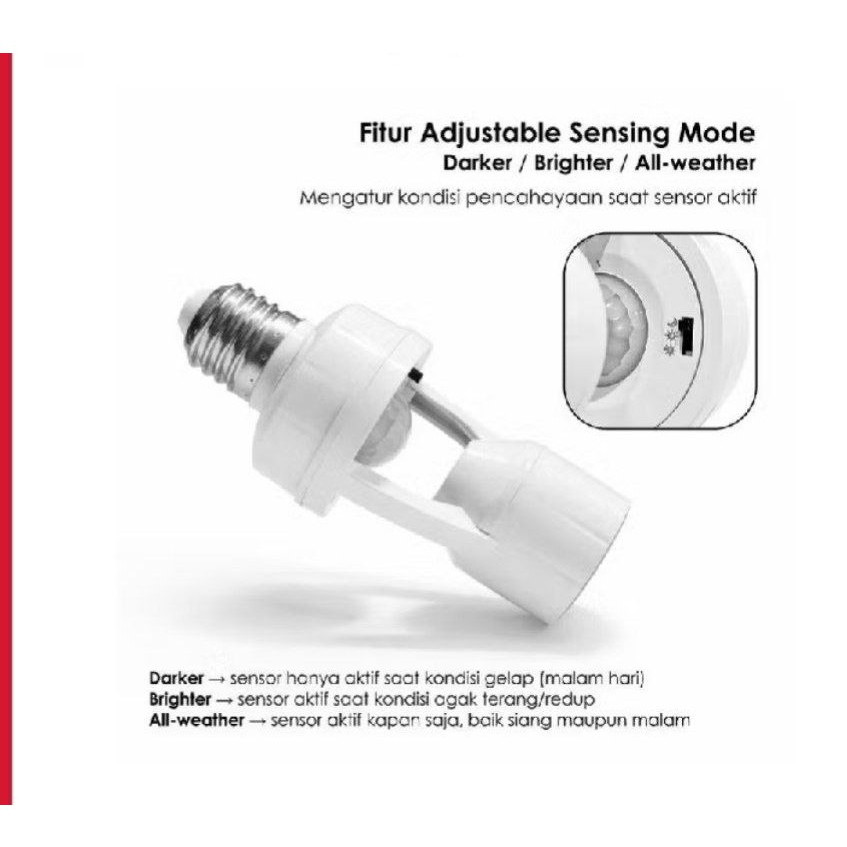 Fitting Lampu Sensor Gerak PIR E27 /Fitting Lampu Sensor Otomatis Bsm