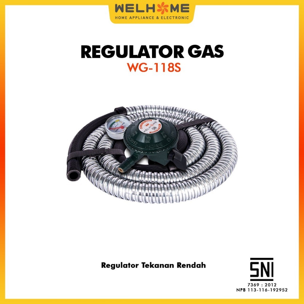 Regulator & Selang Gas LPG 1 Set Regulator Selang Kompor Gas LPG SNI  Welhome WG-118S BJ