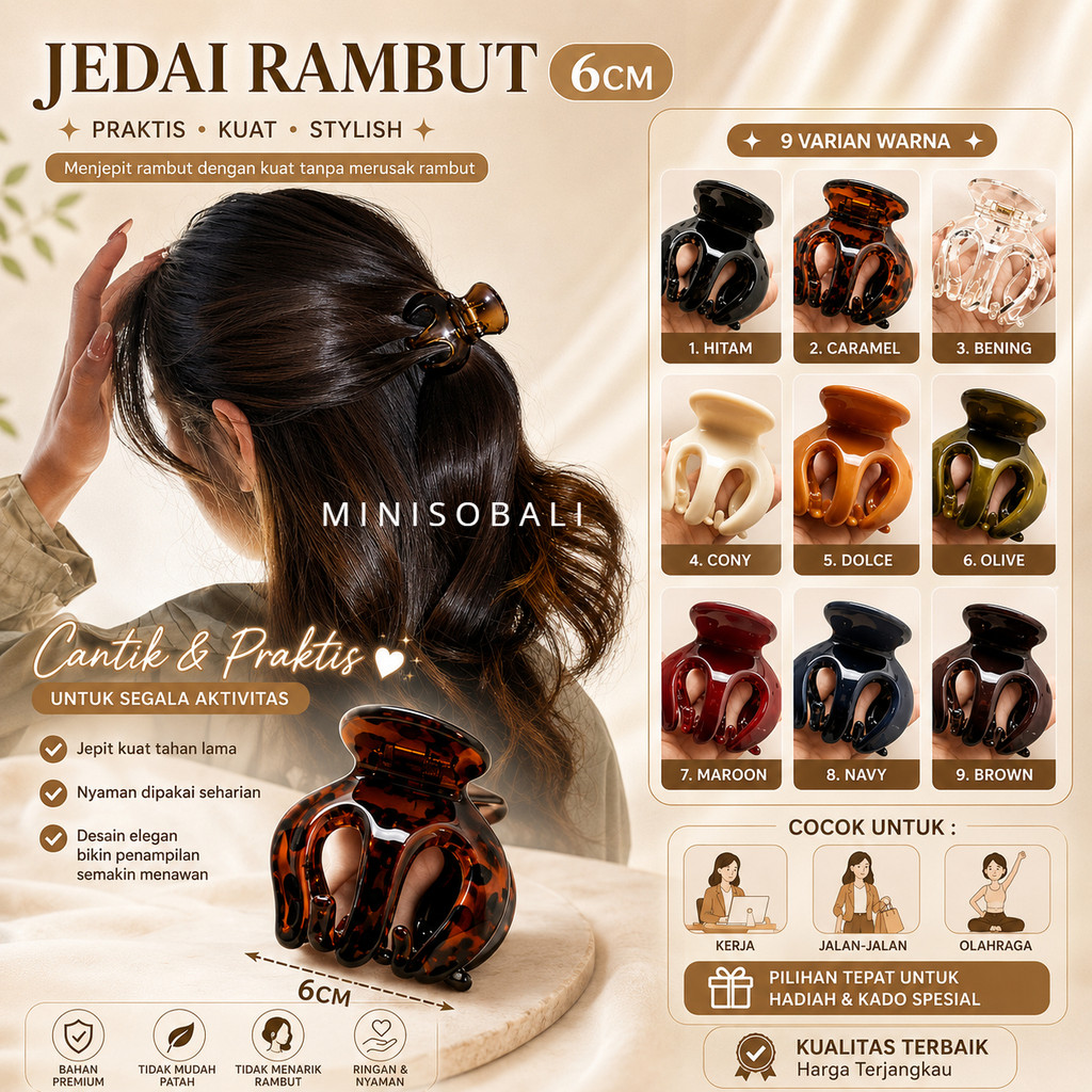 MINISO BALI | Jedai Rambut Besar 6 cm Jedai Ori Bangkok Jedai Jumbo Jedai Thailand Jepit Rambut