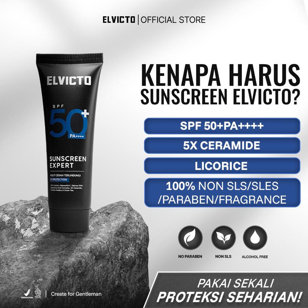 ELVICTO Sunscreen Expert SPF 50+ PA++++ 30GR | Hybrid Sunscreen Pria | 5X Ceramide + DNA Salmon | UV