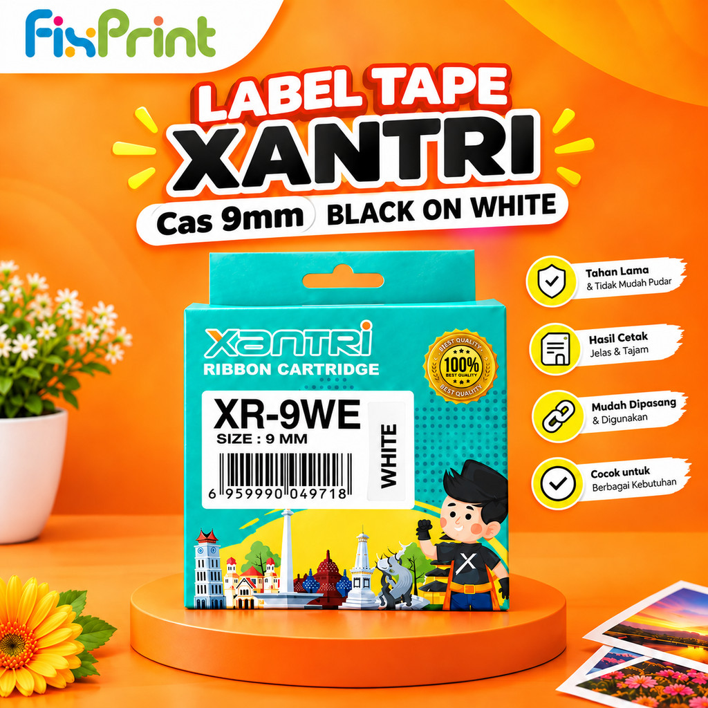 Tape Label Casio XR-9WE1 9mm Black on White Printer KL60 KL820 KL7400 Compatible For Casio