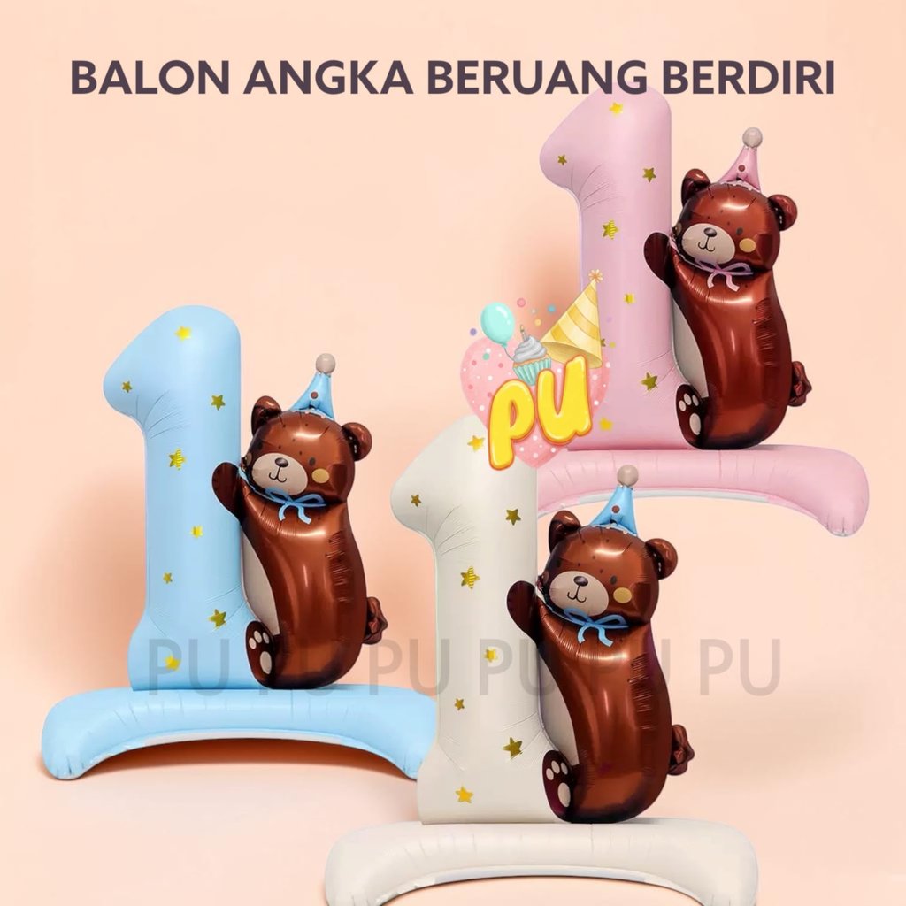 BALON ANGKA BERUANG BERDIRI / BALON FOIL BERUANG ANGKA STAND