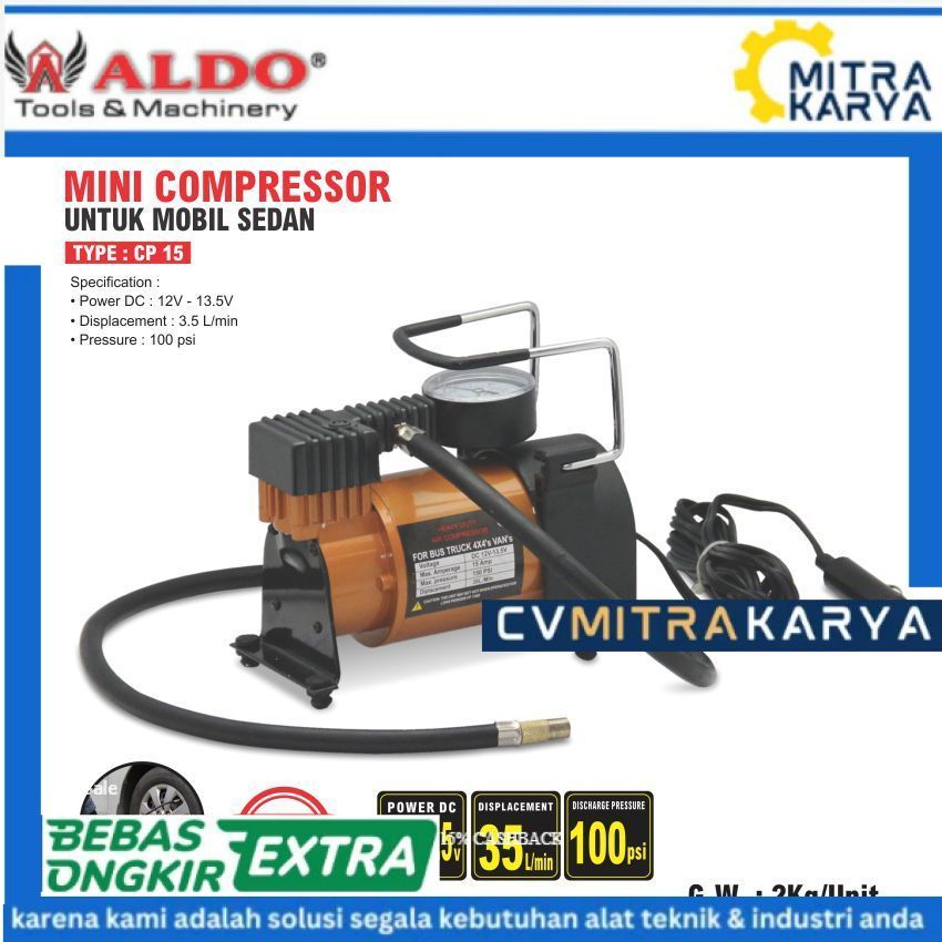 ALDO MINI COMPRESSOR TYPE CP - 15 MESIN KOMPRESOR MINI MINIMALIS ALAT SUPLAI UDARA