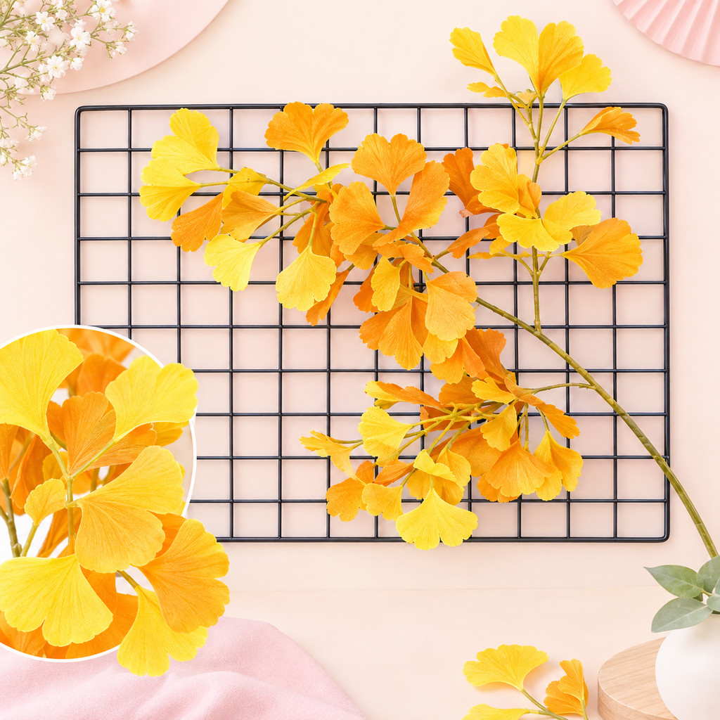Daun Plastik Artificial Ginkgo Biloba Dekorasi Wedding Tanaman Palsu
