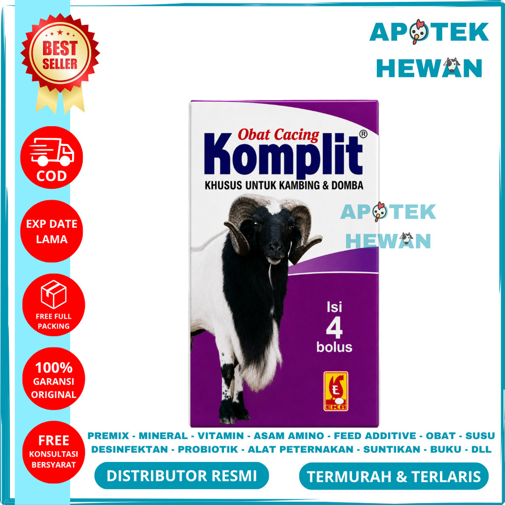 OBAT CACING KOMPLIT KAMBING 1 KOTAK (4 BOLUS) EKA FARMA - Atasi Cacing Gilik Pita Hati Kambing Domba