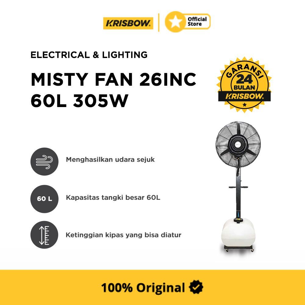 Krisbow Kipas Angin Uap 60 Liter 305 Watt - Hitam/Putih Misty Fan Air Cooler Outdoor Ruangan Sejuk P