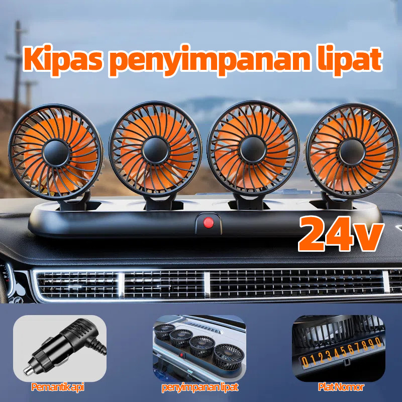 Kipas Angin Mobil 3/4 Kepala 24V Kipas Pendingin Truck USB Dashboard Rotasi 360 Fan Car CoolingKipas