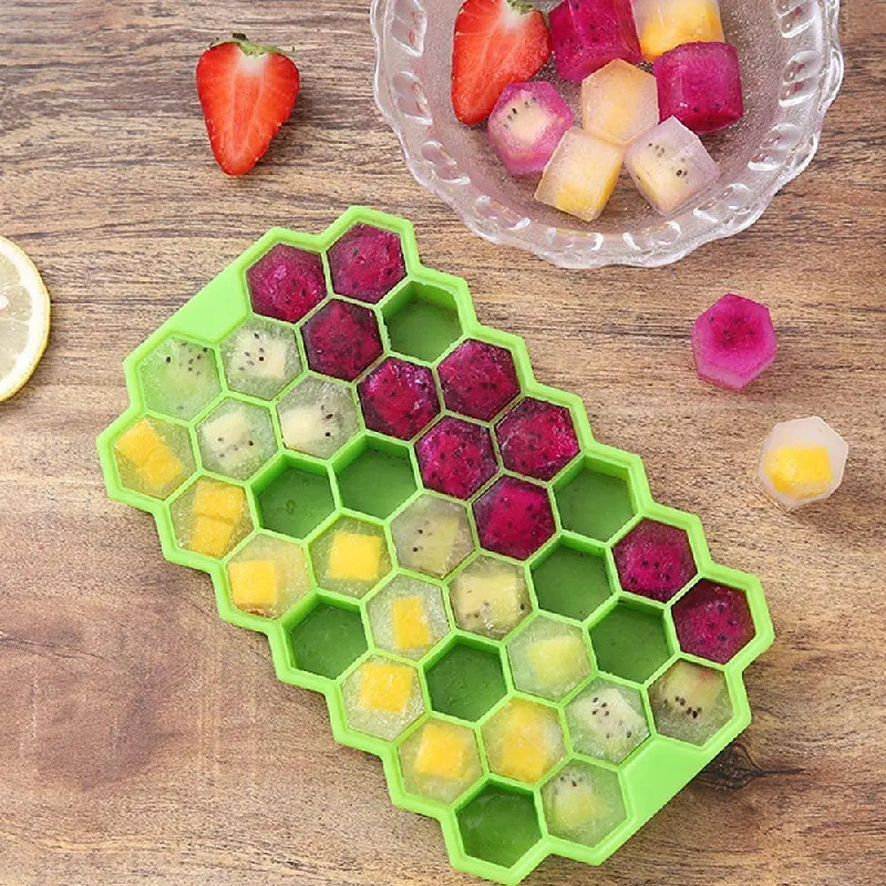 2Pcs Set 37-Cavity Honeycomb Silicone Ice Cube Maker Reusable BPA-Free Ice Tray Mold for Creative Fr