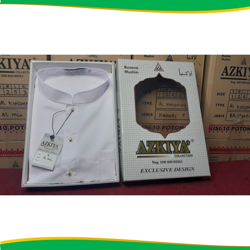 Baju Taqwa Azkiya koko pria putih LIRIS samar Premium