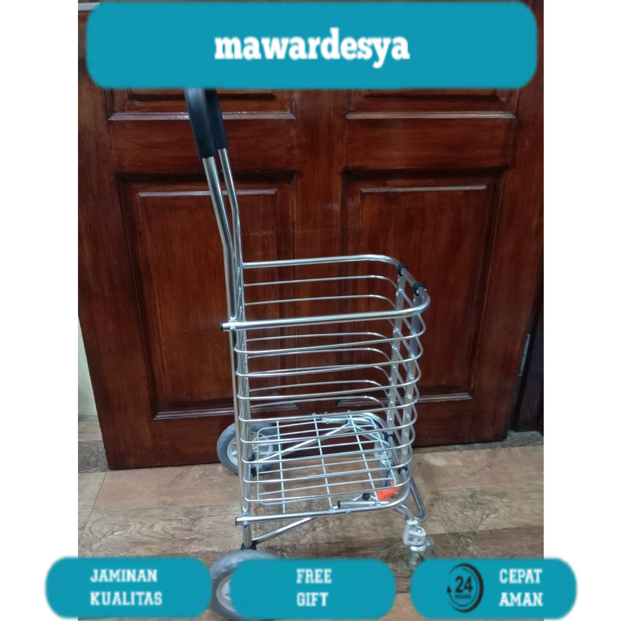 TROLLEY BELANJA /TROLI /TROLY BELANJA LIPAT ALUMINIUM TROLEY BELANJA RODA 4
