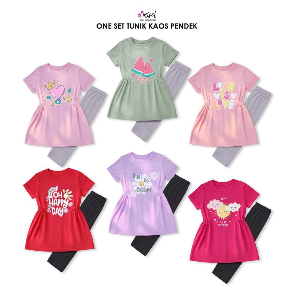 Setelan Tunik Kaos Pendek Anak Perempuan